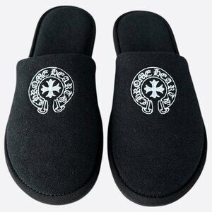 Chrome Hearts Black & White Horseshoe Logo Slippers